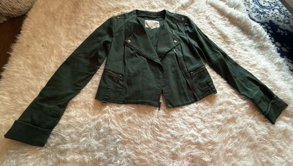 RACHEL Rachel Roy Women's Cropped Utility Moto Jacket with Lace-Up Detail